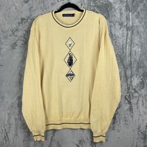 Pinnacle Grandpa Sweater Mens Large Yellow Golf Knit Vintage USA Preppy Beachy